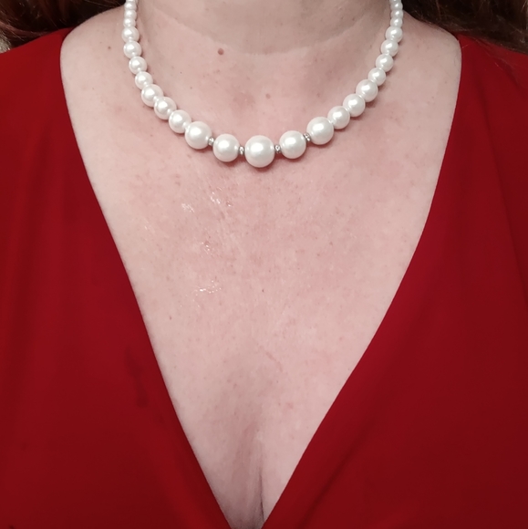 GENUINE 6-14MM WHITE SEA SHELL ROUND PEARL BEADS NECKLACE JEWELRY 17" CHOKER - Picture 5 of 7